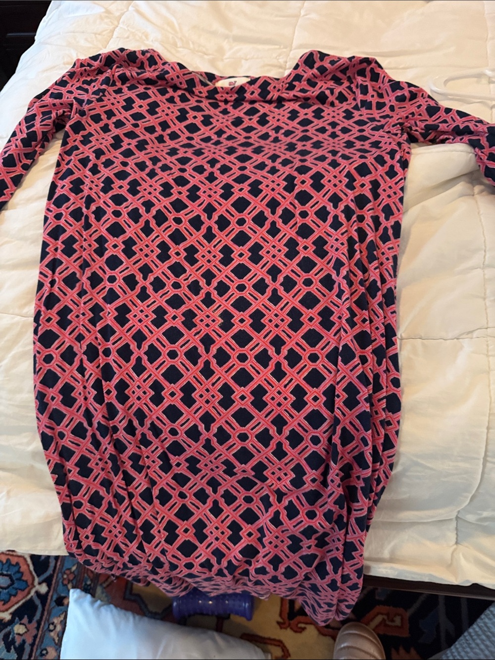 Vineyard Vines Pink and Navy Long Sleeve Geometric Dress
